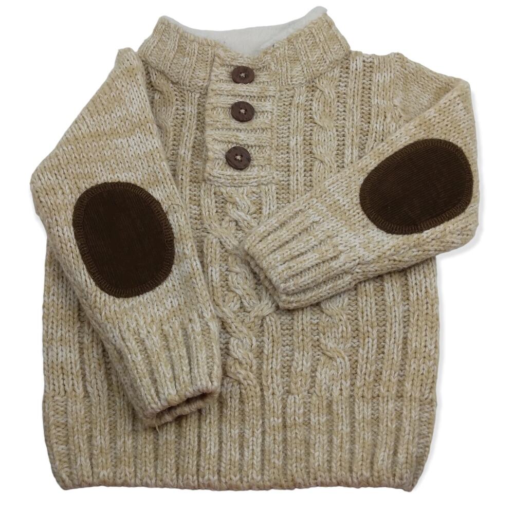 Little Lad Henley Sweater 12 months Beige Faux Suede Elbows